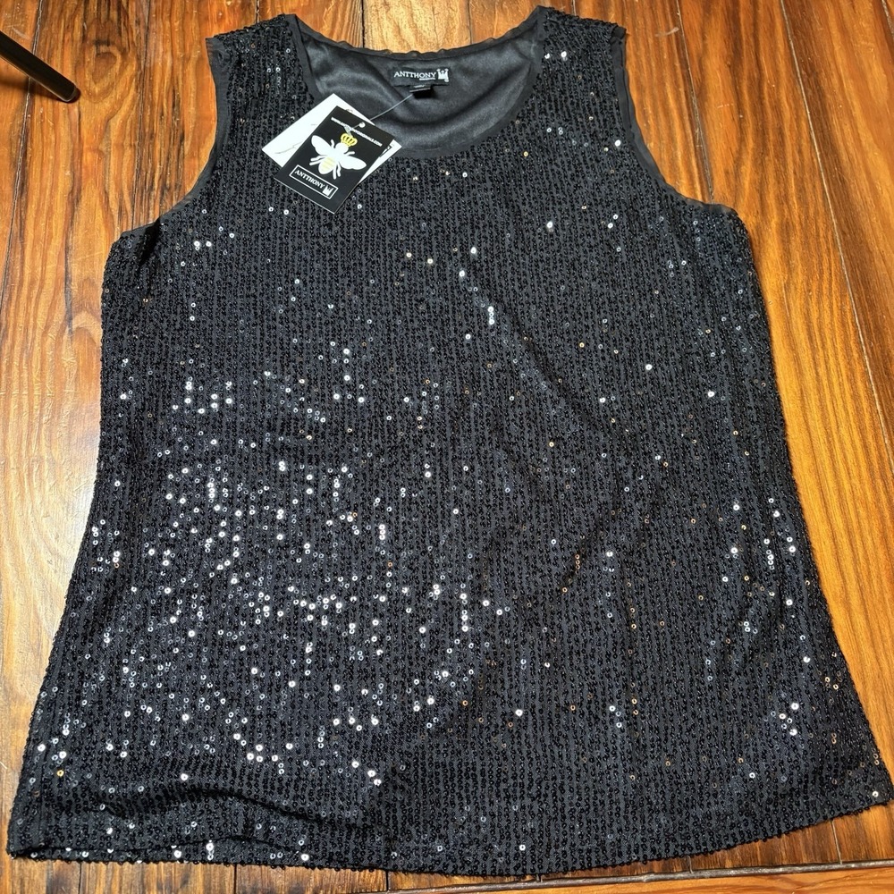 Anthony Original Black Allover Sequin Tank Top Bling Sz L New A2127